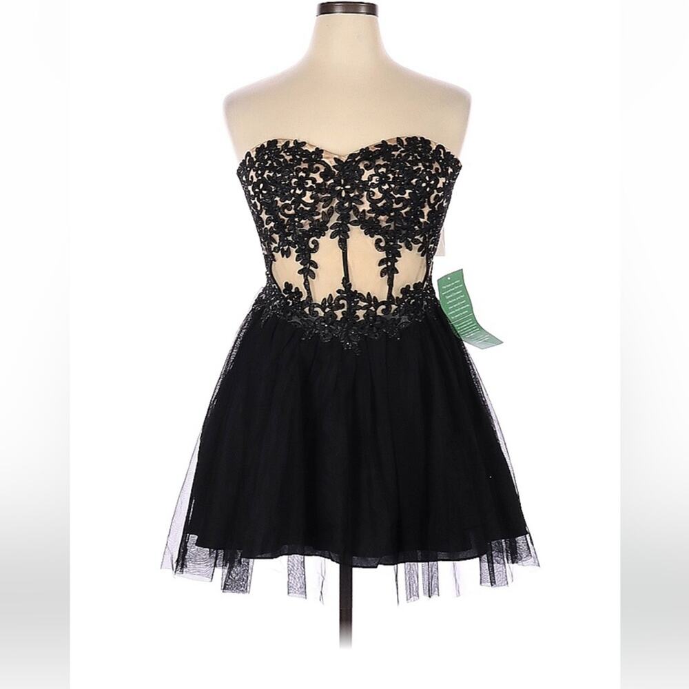 BA Nites mesh and embroidery tulle tutu strapless cocktail party dress, 15 NWT
